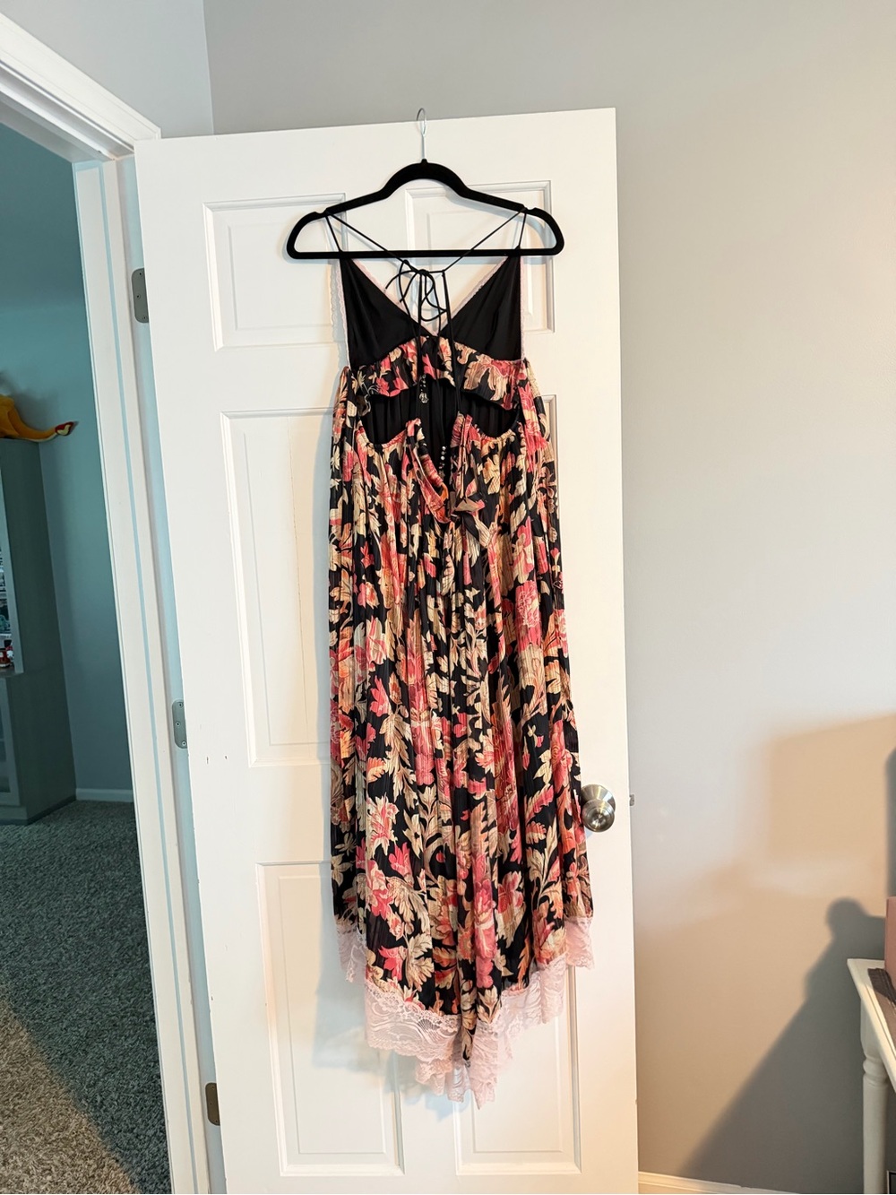 Free people primmy Black Floral Midi Slip Dress with Pink & Cream Blooms smal - Picture 5 of 8